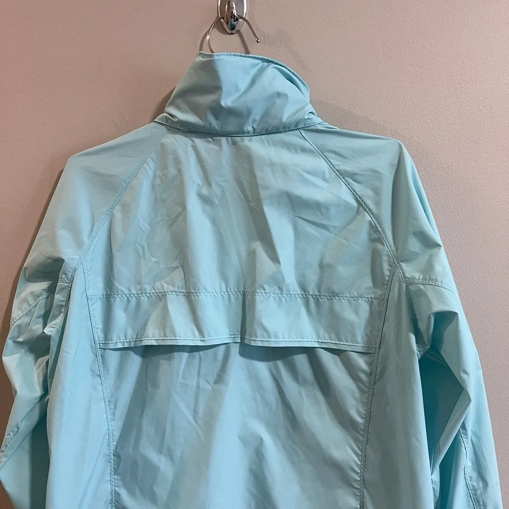 Columbia Rain Jacket Women's Waterproof Lightweight Blue Stow Hood SZ L - Picture 6 of 6